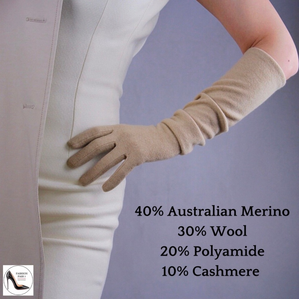 Luxury Long Cashmere Merino Wool Gloves Classic Beige Driving Winter Warm gloves